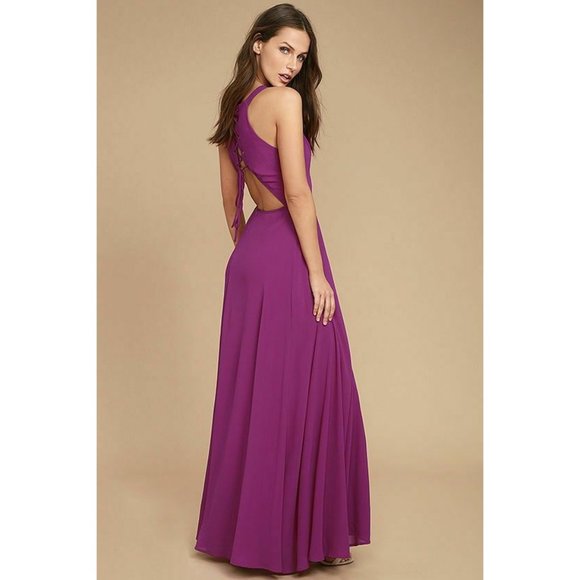 Lulus Dress Womens XL Maxi Super Starlet Magenta Lace Up Sleeveless Purple Pink - Picture 12 of 12